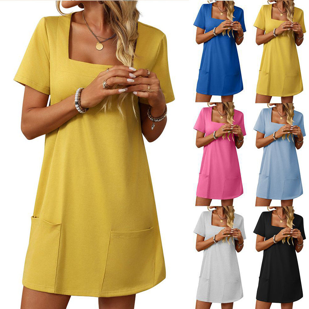 Fashion Short Skirt Pocket Casual Dress