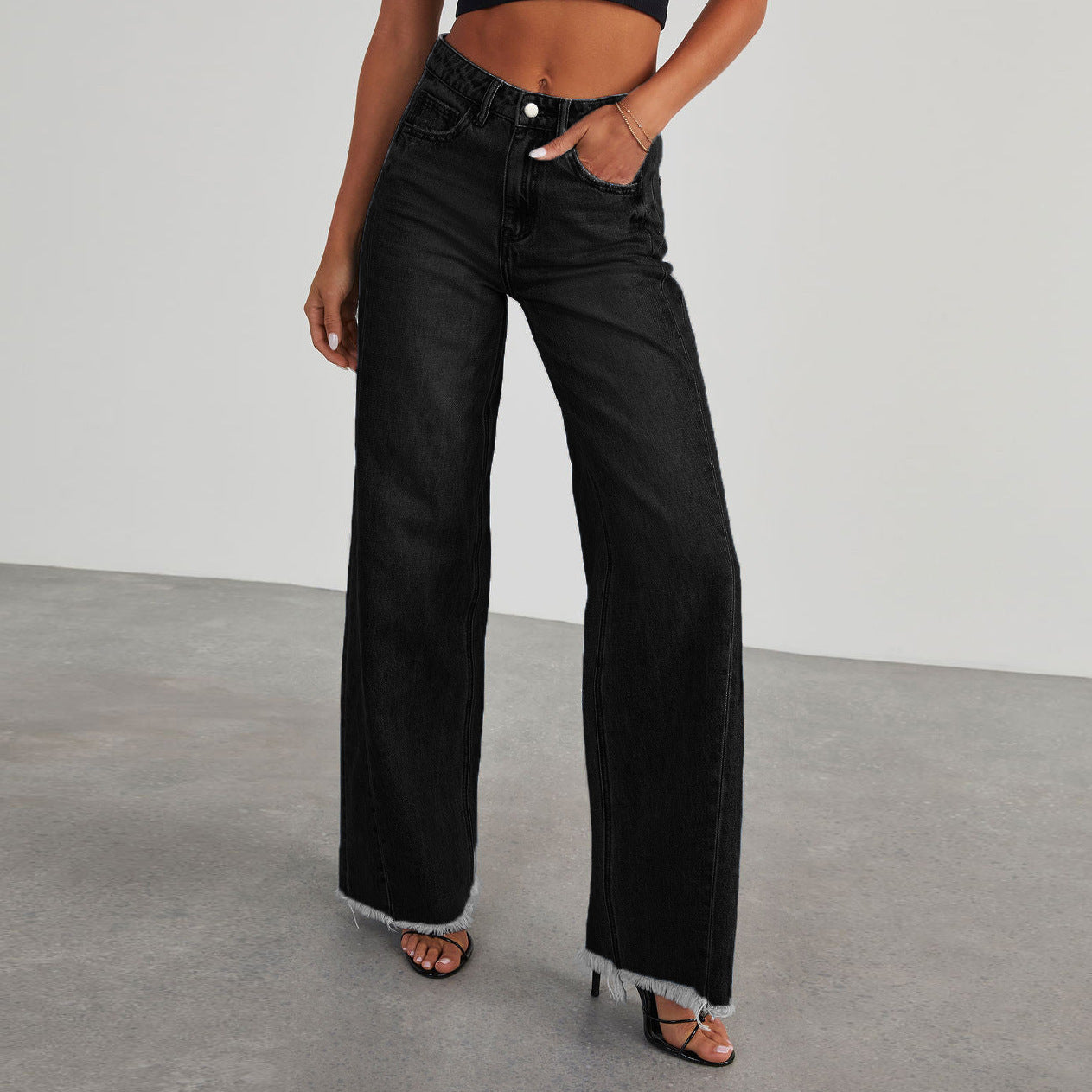 Fashion High Waist Jeans With Pockets Comfortable