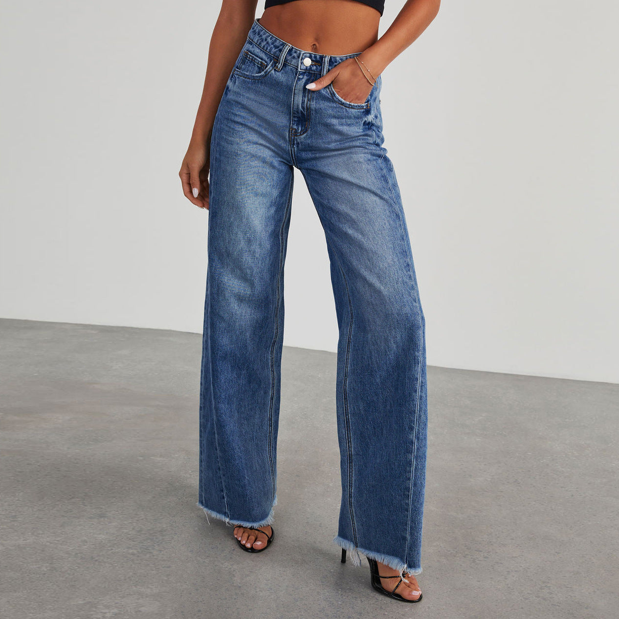 Fashion High Waist Jeans With Pockets Comfortable