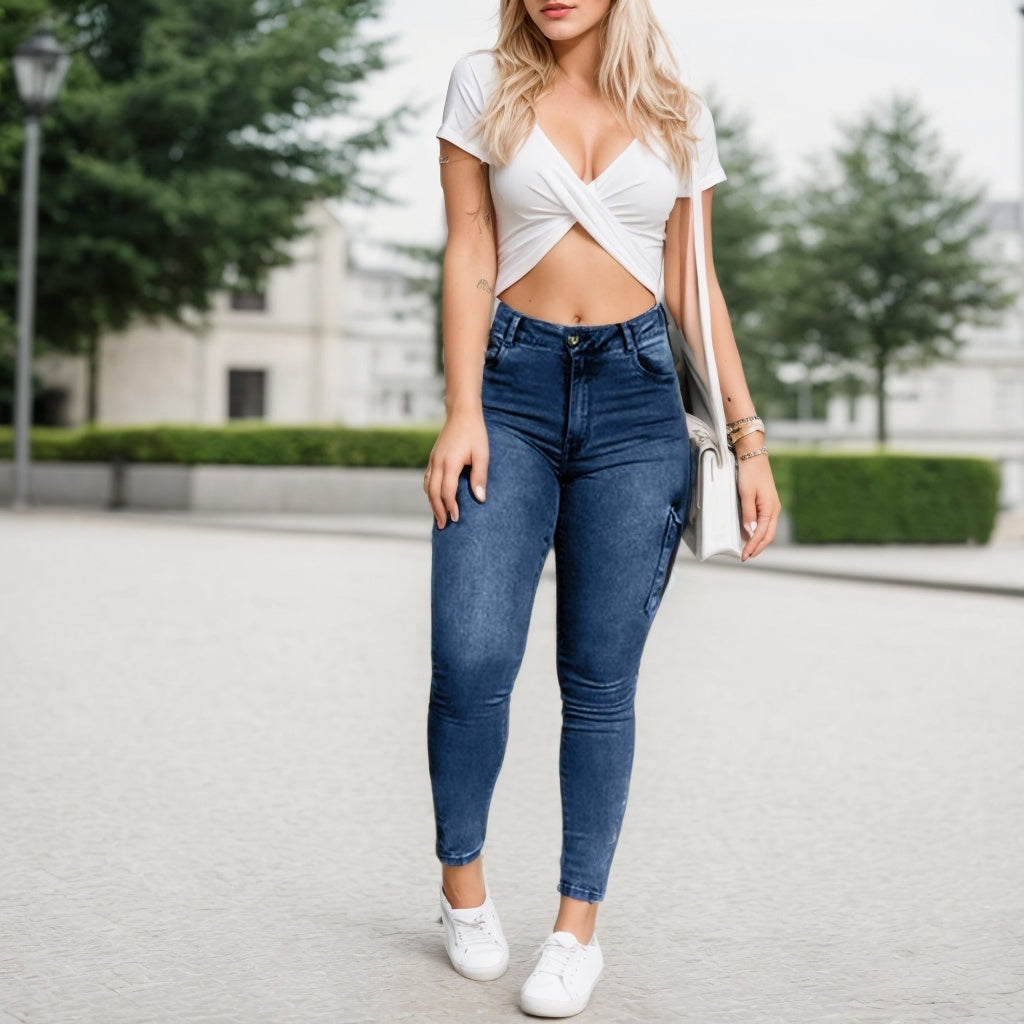 Multi-pocket Women's Jeans And Clothing Cargo Jeans