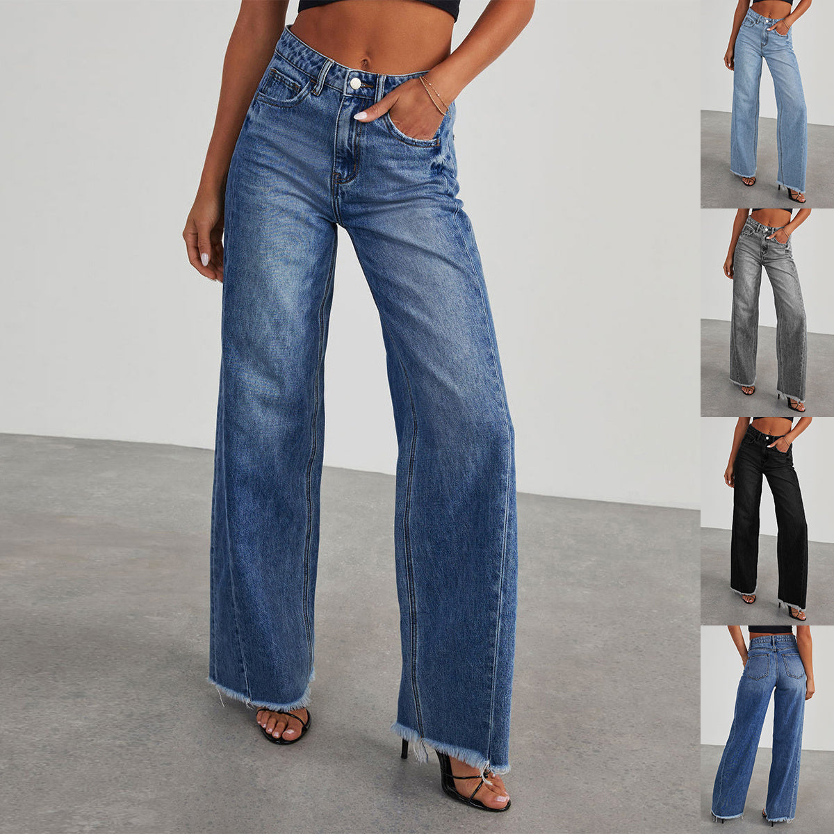 Fashion High Waist Jeans With Pockets Comfortable