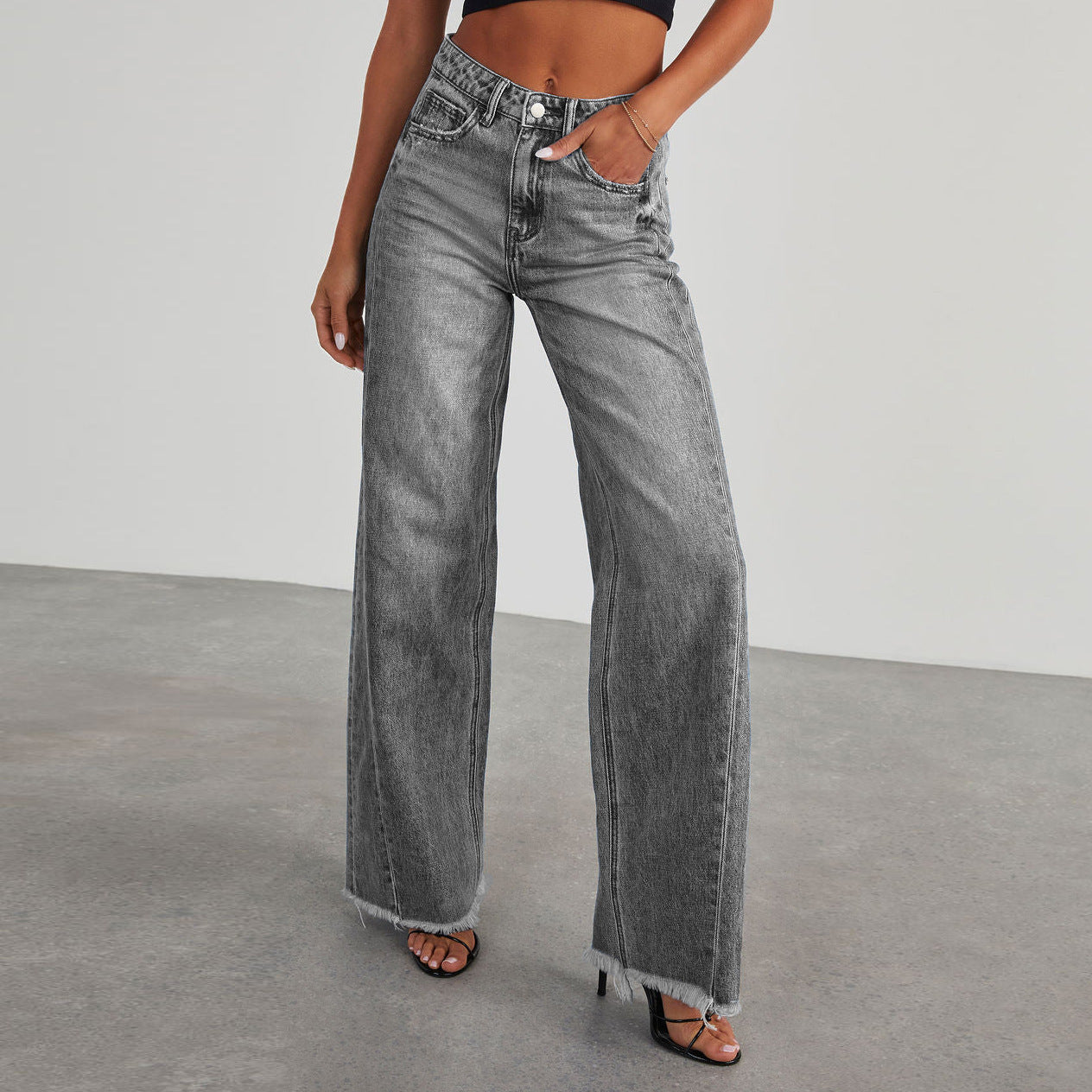 Fashion High Waist Jeans With Pockets Comfortable