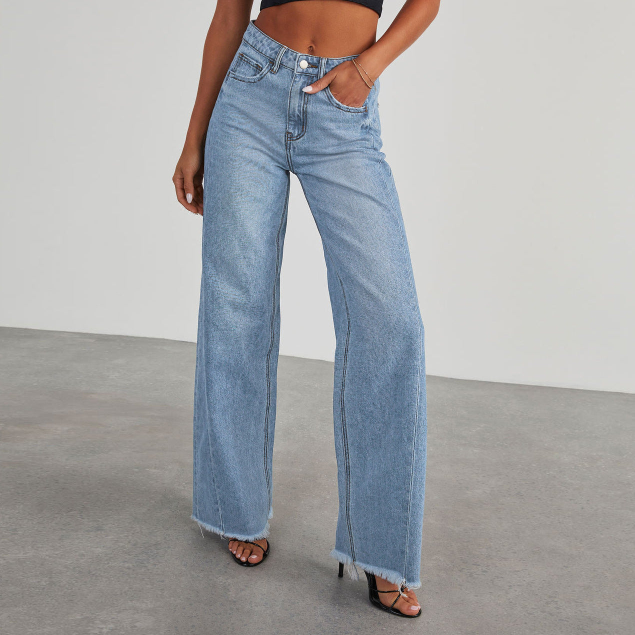 Fashion High Waist Jeans With Pockets Comfortable