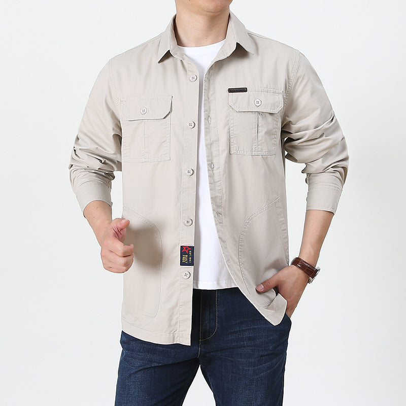 Four Seasons Long Sleeve Shirt Men's Thin Casual Plus Size