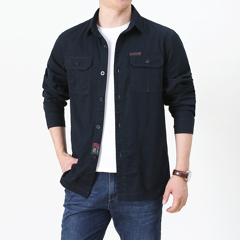 Four Seasons Long Sleeve Shirt Men's Thin Casual Plus Size