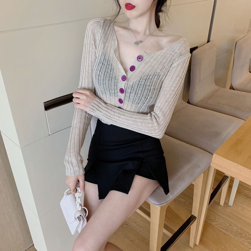 Sneaky Design Navel Short Design Temperament Slim Thin New Long Sleeve