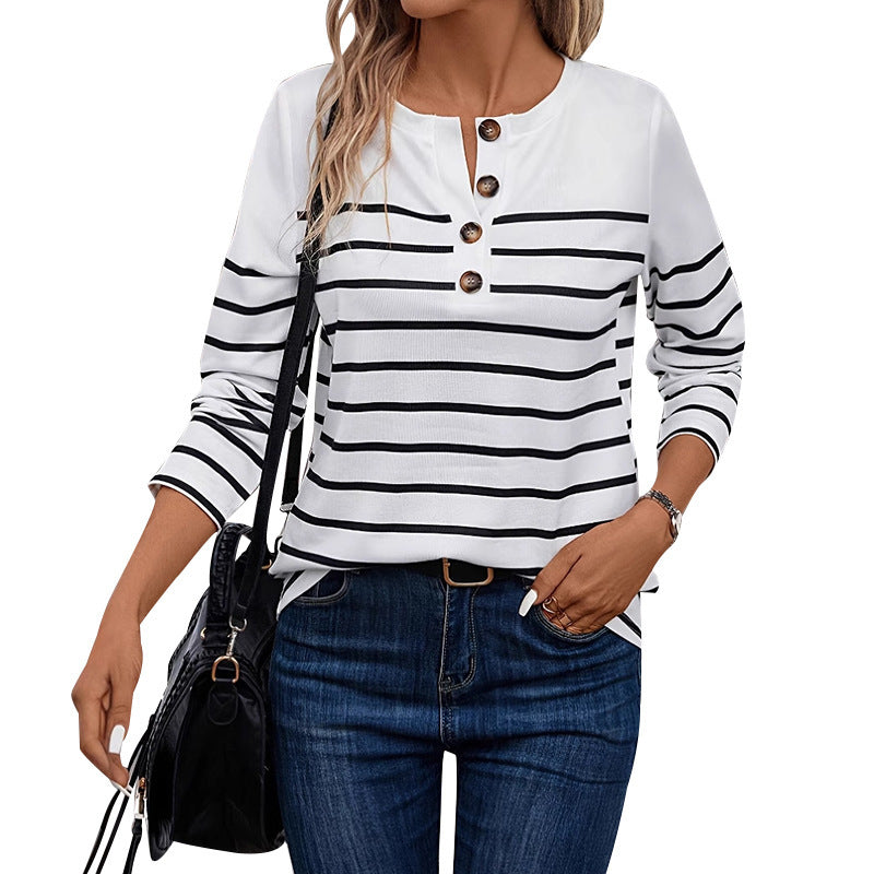 Round Neck Striped Plus Size Fashion long Sleeve Top