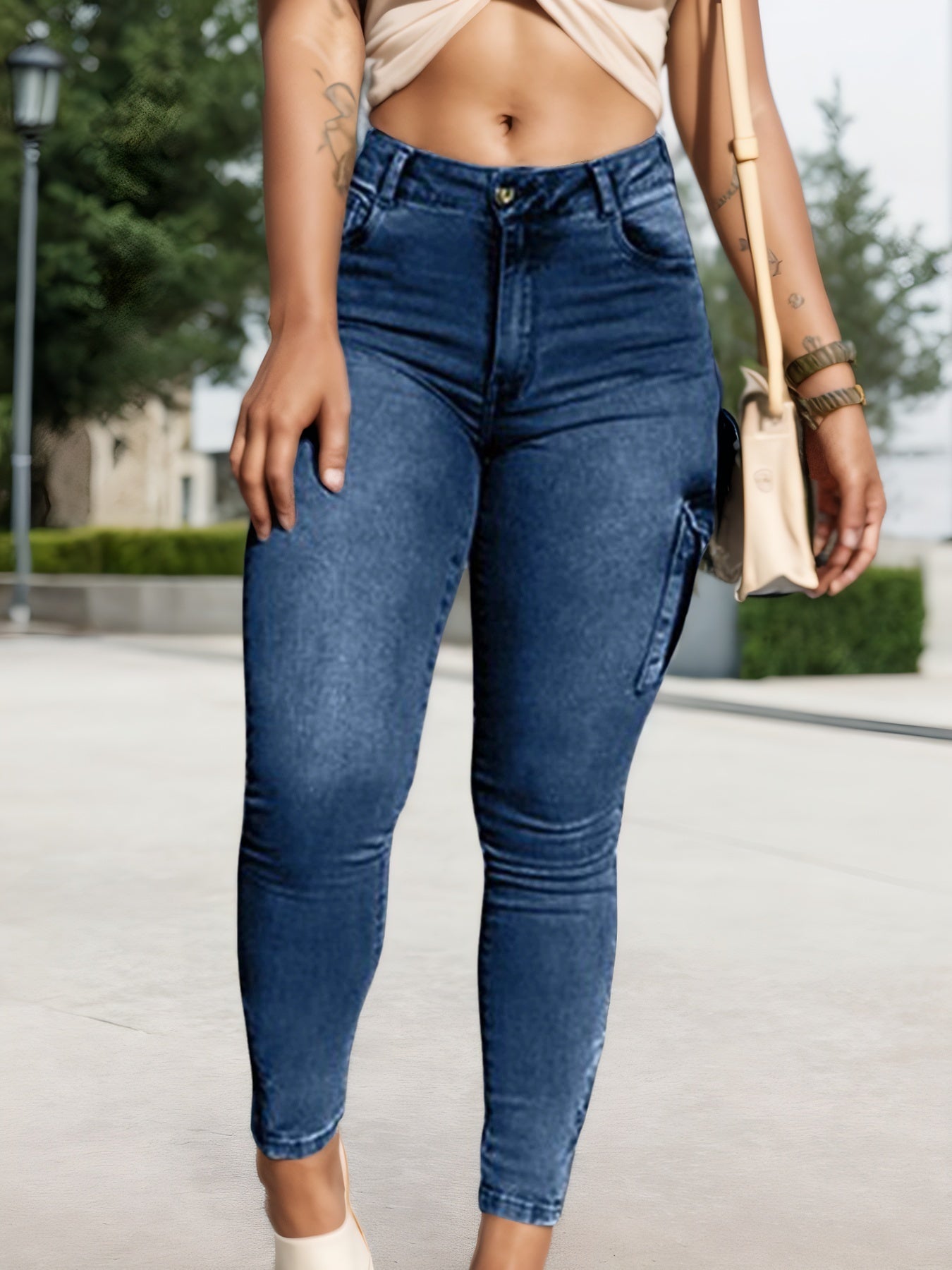 Multi-pocket Women's Jeans And Clothing Cargo Jeans
