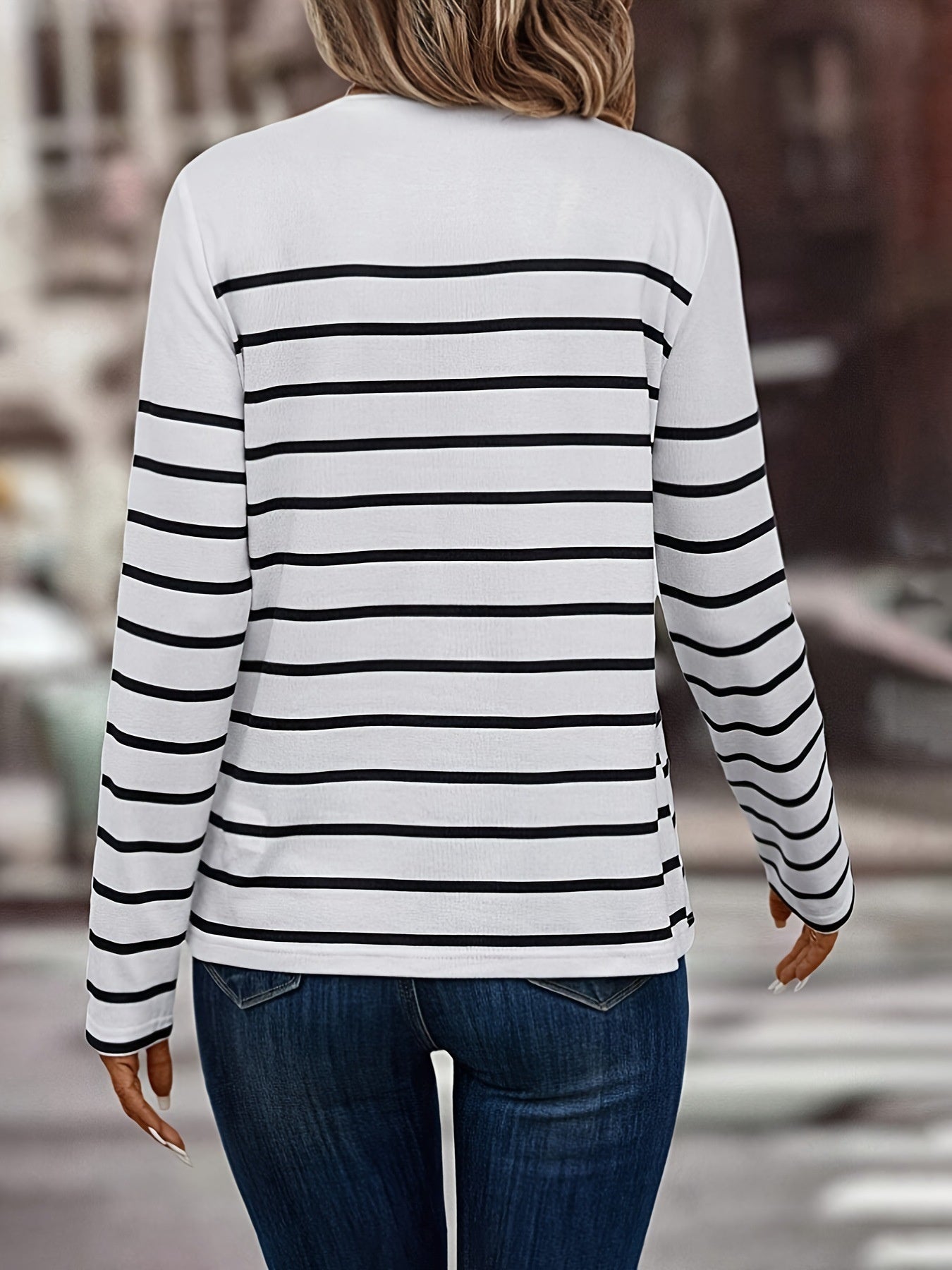 Round Neck Striped Plus Size Fashion long Sleeve Top