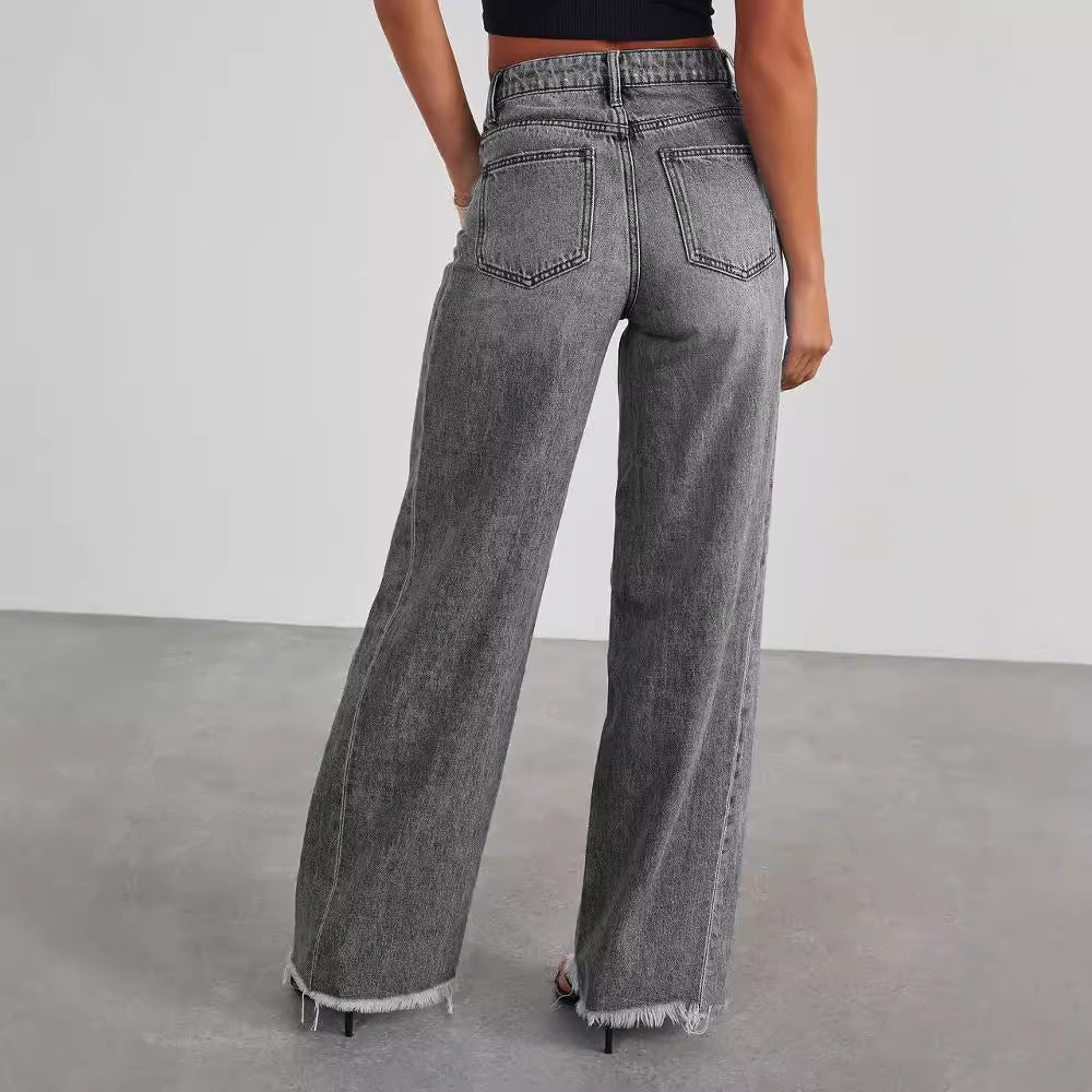 Fashion High Waist Jeans With Pockets Comfortable